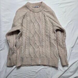 DEVOTED Cream Cable Knit Sweater Faux Pearl Rhinestone Embellished Size S